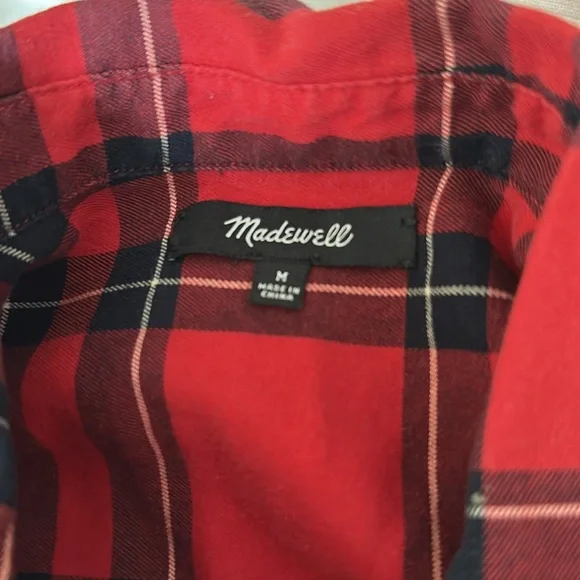 Madewell embroided Plaid Short Sleeve Button Down Shirt Size M - Picture 4 of 5